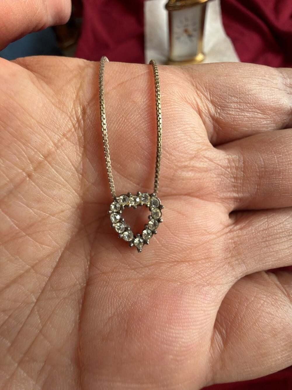 925 Sterling Silver Clear Rhinestone Open Heart Pendant Necklace